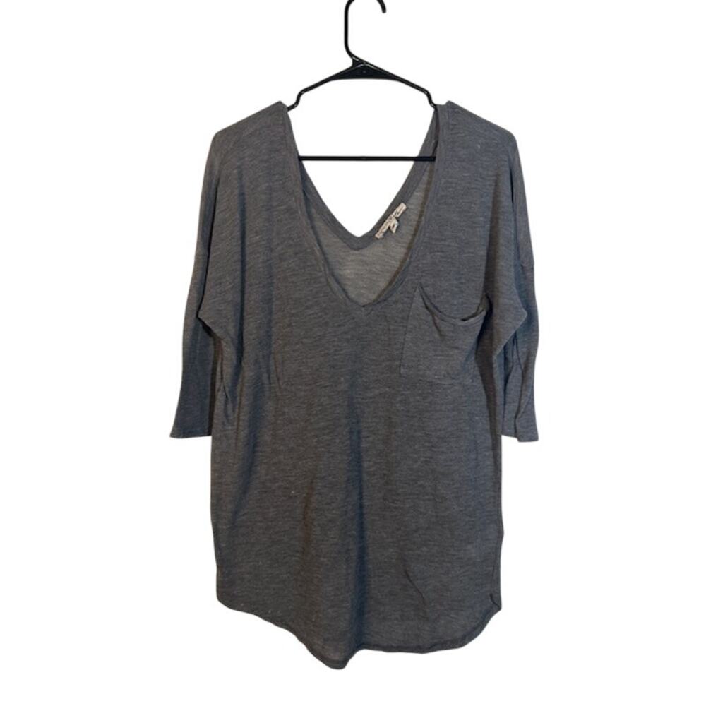 Express Gray Oversized Lightweight V-Neck Slouchy Tee Shirt Women Sz S
